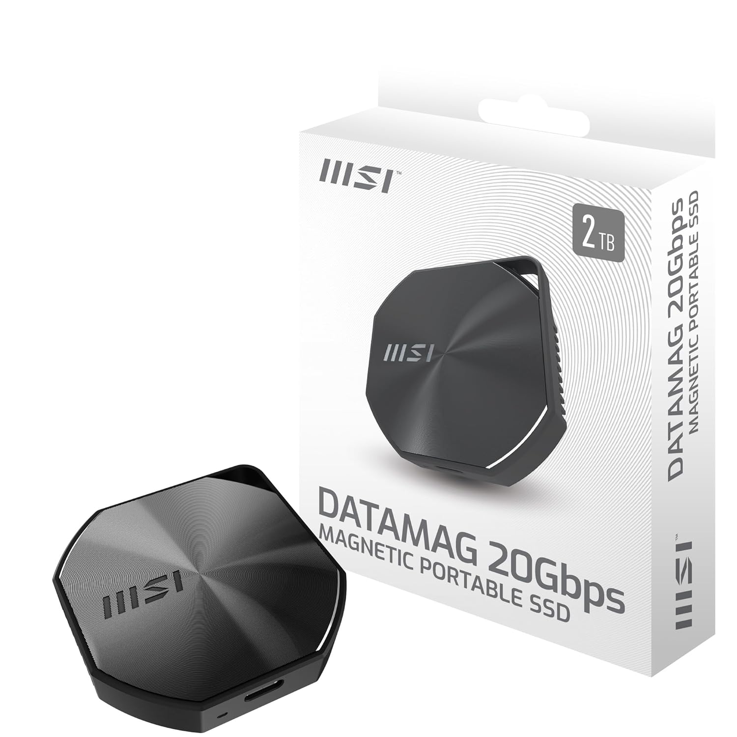 MSI DATAMAG 20Gbps 2TB Portable SSD, 2TB External Solid State Drive, Speeds Up to 1600MB/s, USB-C, Reliable Storage for Gaming, Students, Professionals, Black